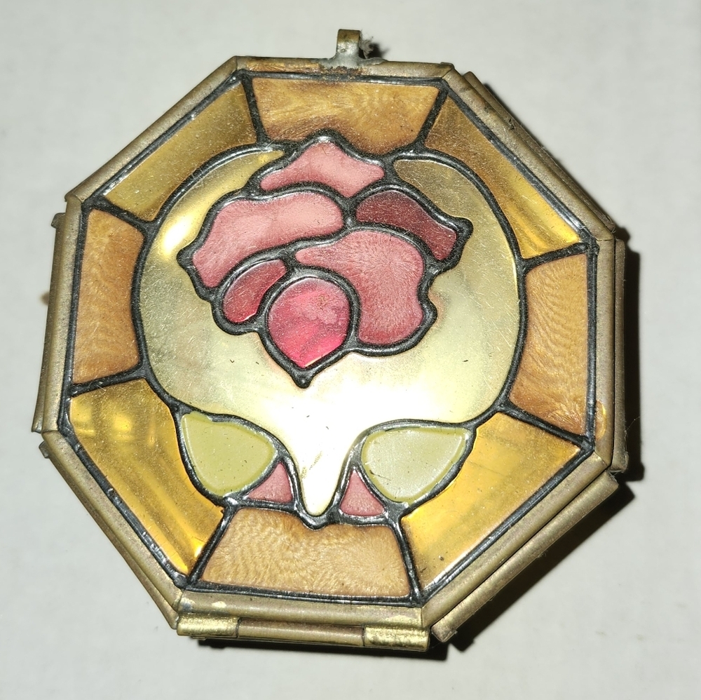 Vintage Octagonal Stained Glass Trinket Box Made in USA